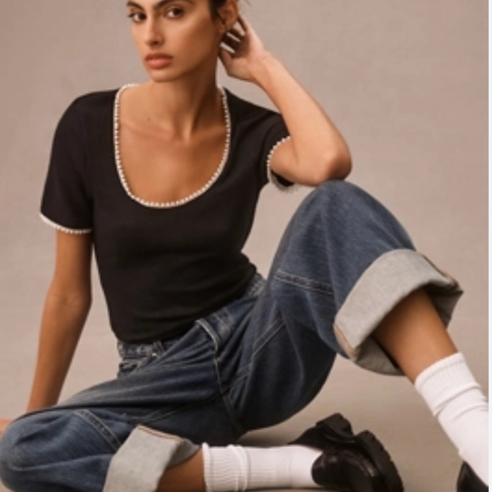 Anthropologie by Canapé Black Scoop Neck Sweater size S NWT $30